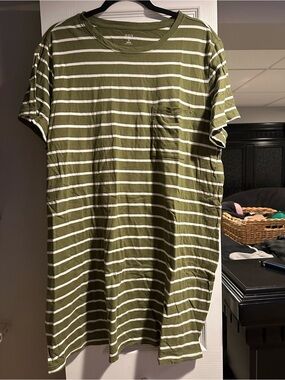 a.n.a Olive Green and White Striped Short Sleeve Tee